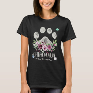 T-shirt Chien maman pour femmes Empreinte de patte Floral 