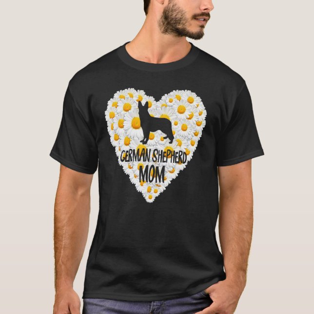 T-shirt Chien Maman sur l'amour Coeur Blanc Fleurs de marg (Devant)