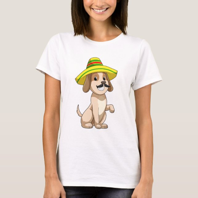T-shirt Chien mexicain avec casquette de paille (Devant)
