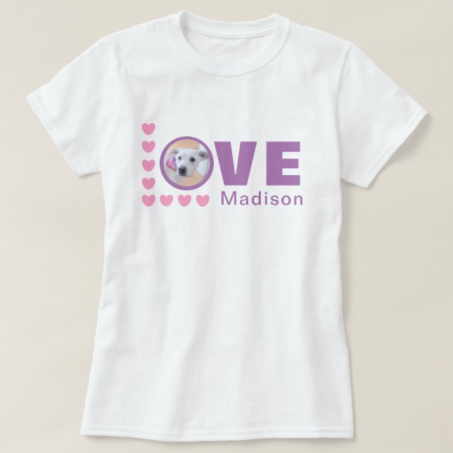 T-shirt Chien mignon amour Coeurs Valentines Jour Lavande (Design devant)