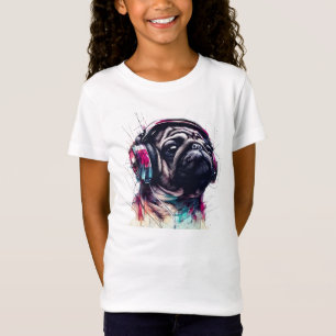 T-Shirt Chien mignon avec casque couleur d'eau illustratio