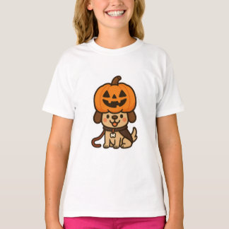 T-shirt Chien mignon avec jack-o-lanterne