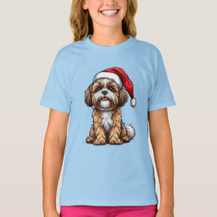 T-shirt Chien mignon avec un chapeau de Père Noël célébran