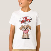 Chien mignon avec un coeur rose et un message joye