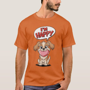T-shirt Chien mignon avec un coeur rose et un message joye