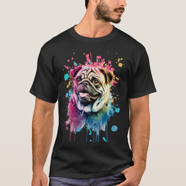 T-shirt Chien Mignon Carlin Aquarelle (Devant)