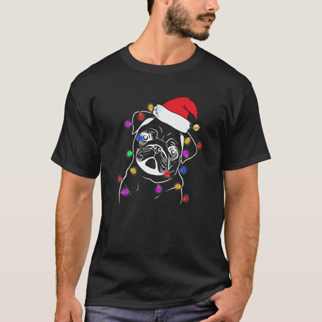 T-shirt Chien mignon Carlin Santa Hat vilain pull de Noël (Devant)