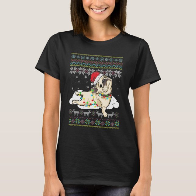 T-shirt Chien mignon Carlin Santa Hat vilain pull de Noël (Devant)