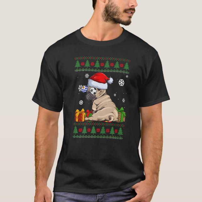 T-shirt Chien mignon Carlin Santa Hat vilain pull de Noël (Devant)