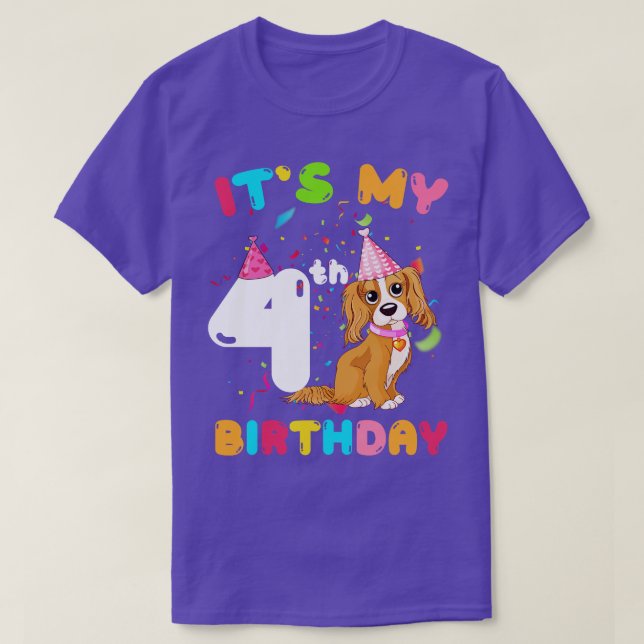 T-shirt Chien mignon C'est mon 4e anniversaire (Design devant)