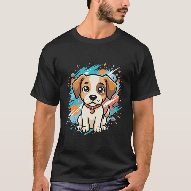 T-shirt Chien mignon éclaboussure de peinture Art vectorie (Devant)