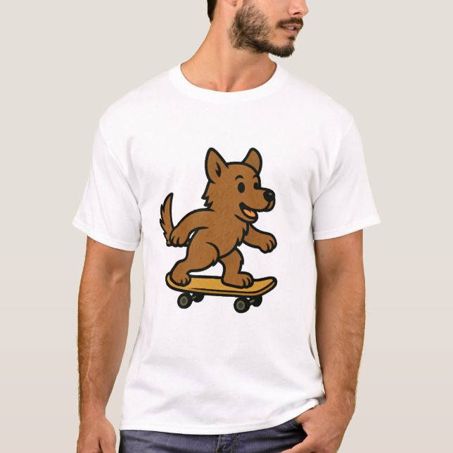 T-shirt Chien mignon faisant du skateboard (Devant)