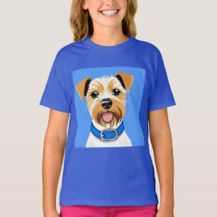 T-shirt Chien mignon portant un collier bleu