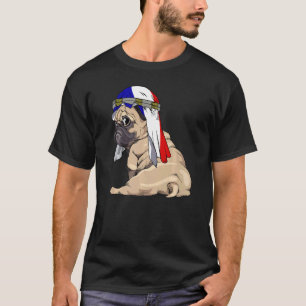 T-shirt Chien Mignon Pug Rétro Drapeau France Fierté