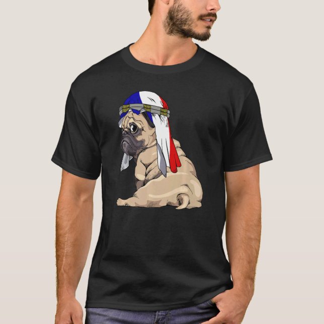 T-shirt Chien Mignon Pug Rétro Drapeau France Fierté (Devant)