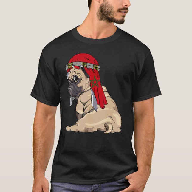 T-shirt Chien Mignon Pug Rétro Drapeau Maroc Fierté (Devant)