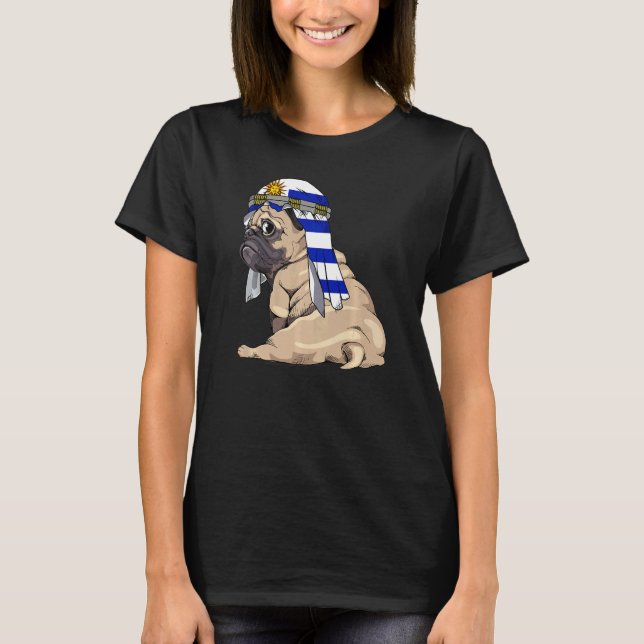 T-shirt Chien Mignon Pug Rétro Fierté Drapeau Uruguay (Devant)