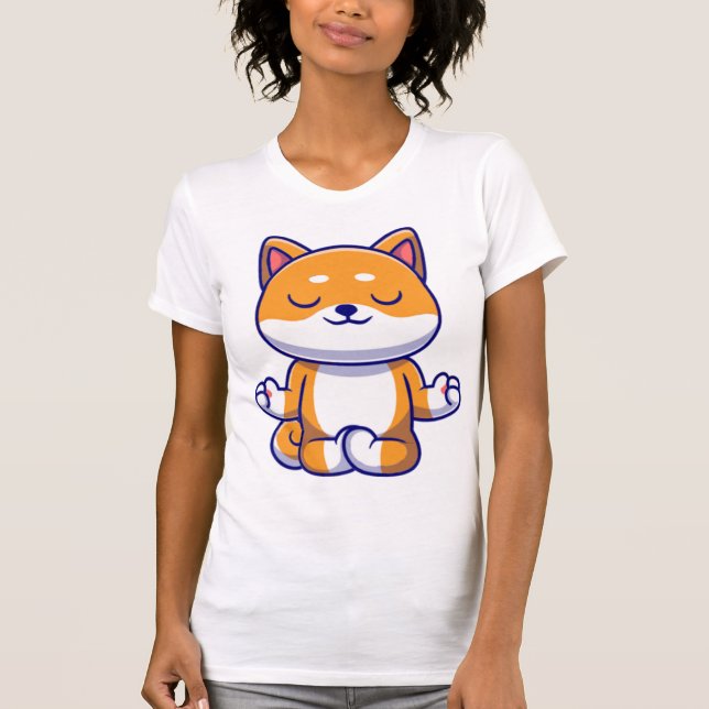 T-shirt Chien mignon shiba inu faisant du yoga méditation  (Devant)