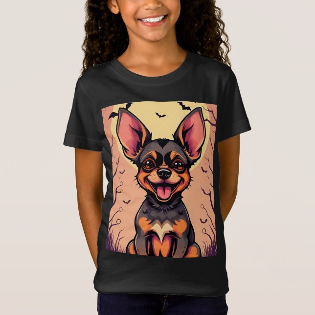 T-Shirt Chien mignon sur la scène d'Halloween avec Citroui (Devant)