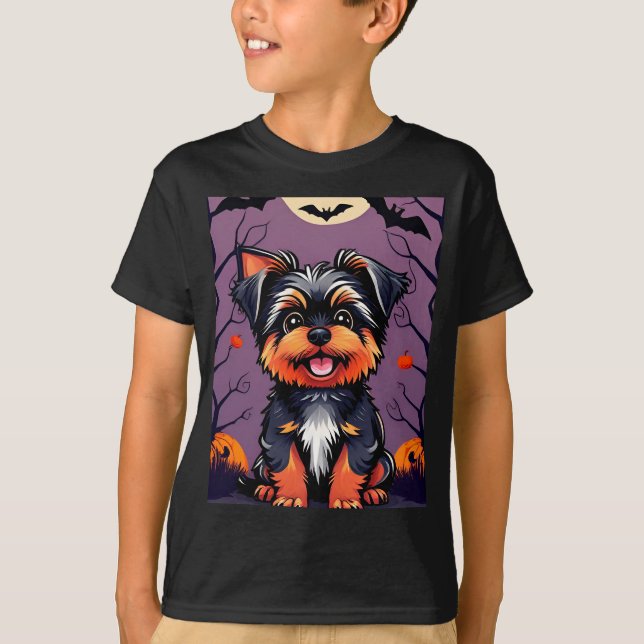 T-shirt Chien mignon sur la scène d'Halloween avec Citroui (Devant)