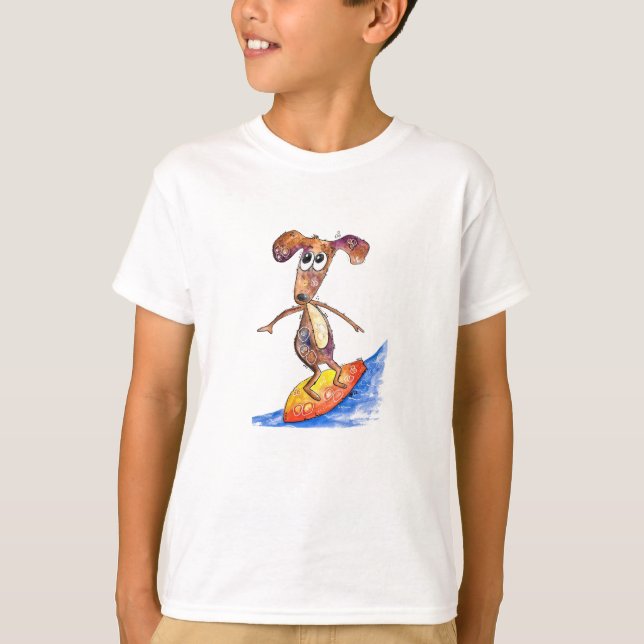 T-shirt Chien mignon Whimsical sur Surboard (Devant)