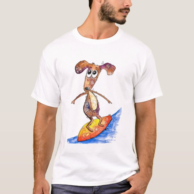 T-shirt Chien mignon Whimsical sur Surboard (Devant)