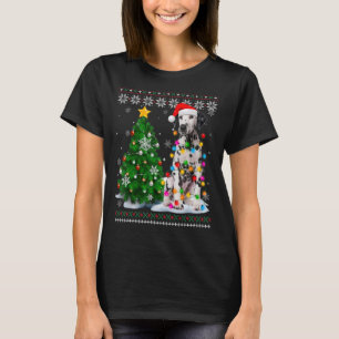T-shirt Chien moche dalmate Santa Hat Arbre de Noël Lumièr