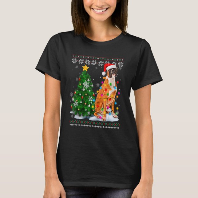T-shirt Chien moche de boîte Santa Hat Arbre de Noël Lumiè (Devant)