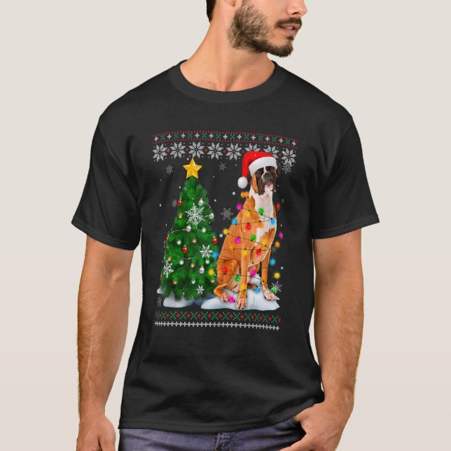 T-shirt Chien moche de boîte Santa Hat Arbre de Noël Lumiè (Devant)
