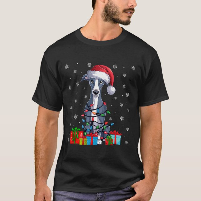 T-shirt Chien moche Noël éclaire Père Noël italien Greyhou (Devant)
