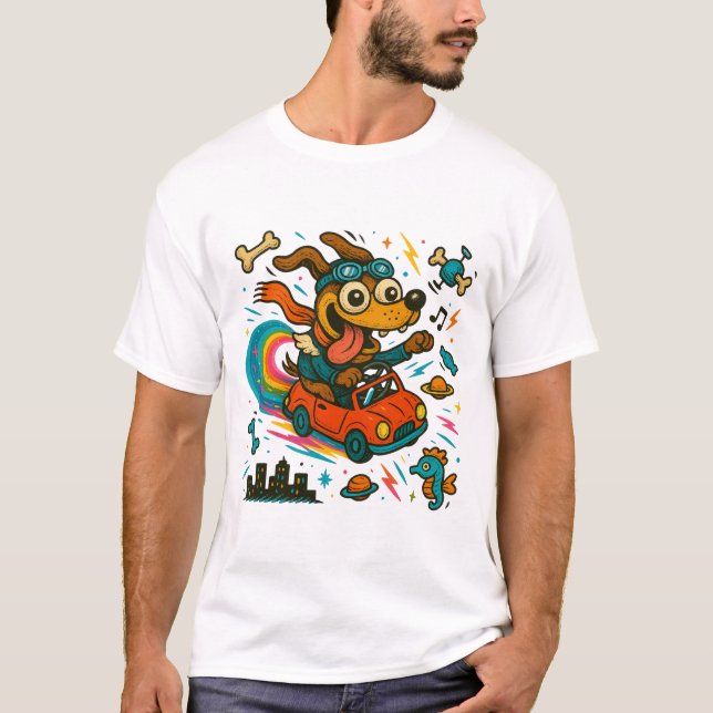 T-shirt Chien moqueur à travers l'espace (Devant)