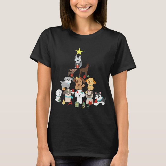 T-shirt Chien Noël Arbre mignon Chiens amusants Noël (Devant)