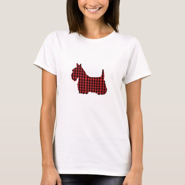 T-shirt Chien noir et rouge de Scottie de plaid (Devant)