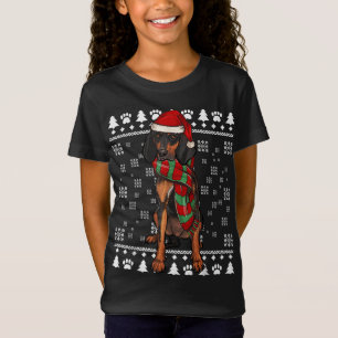 T-Shirt Chien noir et Tan Coonhre Santa Hat Noël Ugly Ch