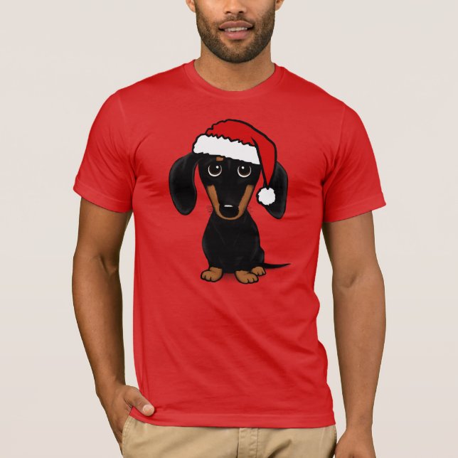 T-shirt Chien noir et Tan Dachshund Père Noël mignon Wiene (Devant)