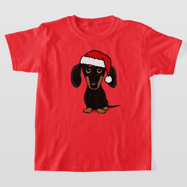 T-shirt Chien noir et Tan Dachshund Père Noël mignon Wiene (Poser)