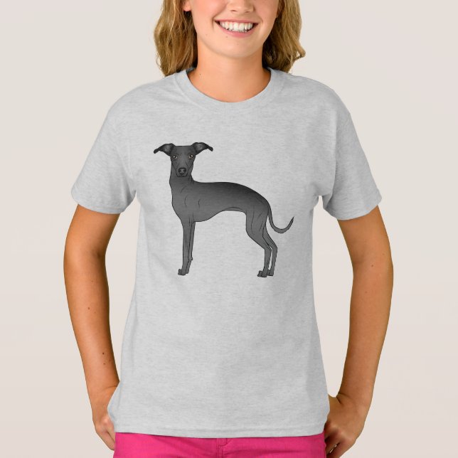 T-shirt Chien noir italien Greyhound mignon caricaturé (Devant)