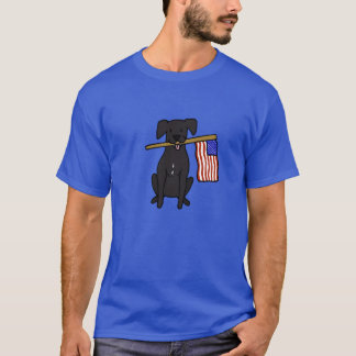 T-shirt Chien noir tenant drapeau américain
