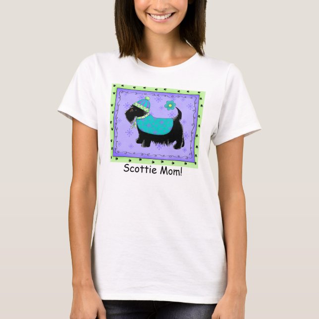 T-shirt Chien noir Terrier Purple Vert Custom Scottie Mama (Devant)