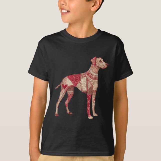 T-shirt Chien Patchwork Avec Coeur Style Saint-Valentin  (Devant)