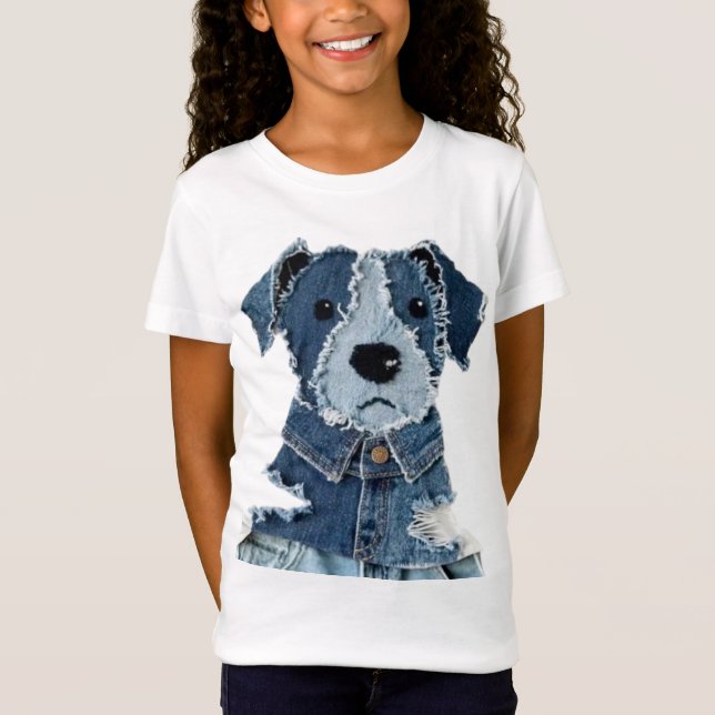 T-Shirt Chien Patchwork en Denim (Devant)