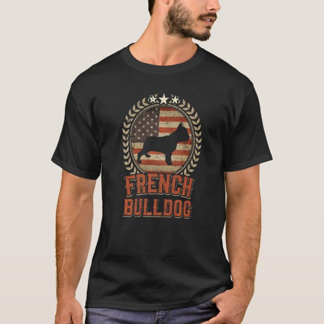 T-shirt Chien patriotique américain de Bulldog français (Devant)