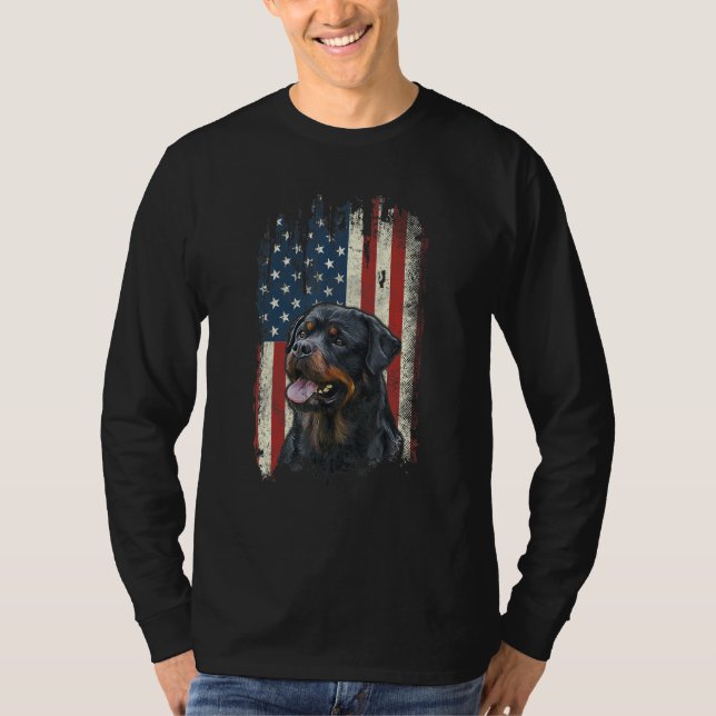 T-shirt Chien patriotique américain Distressed Rottweiler (Devant)