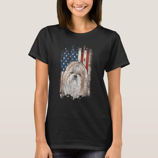T-shirt Chien patriotique Chih Tzu américain en détresse (Devant)