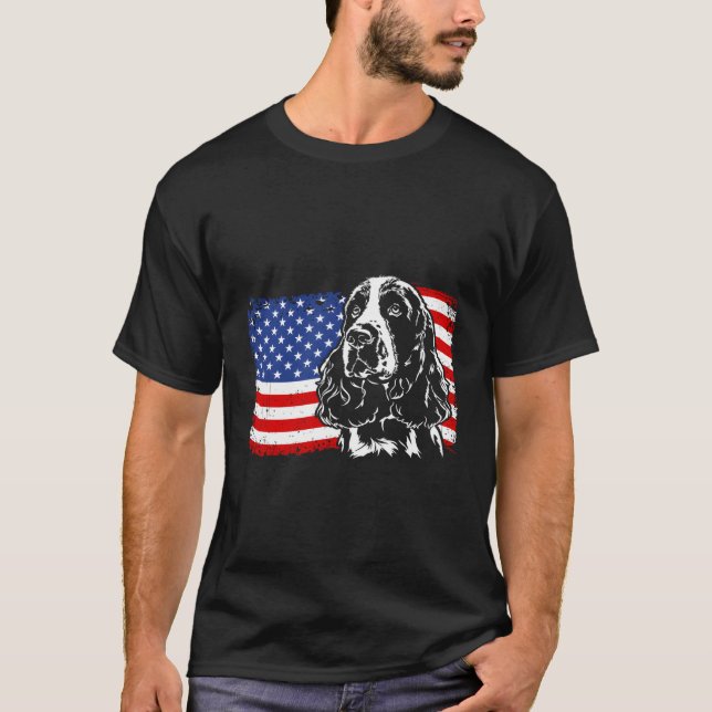T-shirt Chien patriotique, Drapeau américain, fier Springe (Devant)