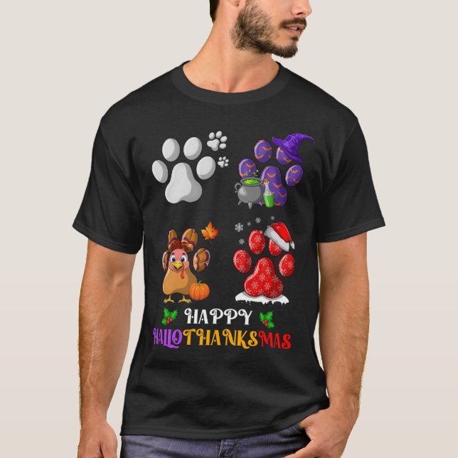 T-shirt Chien paw Cute Hallothanksmas heureux (Devant)