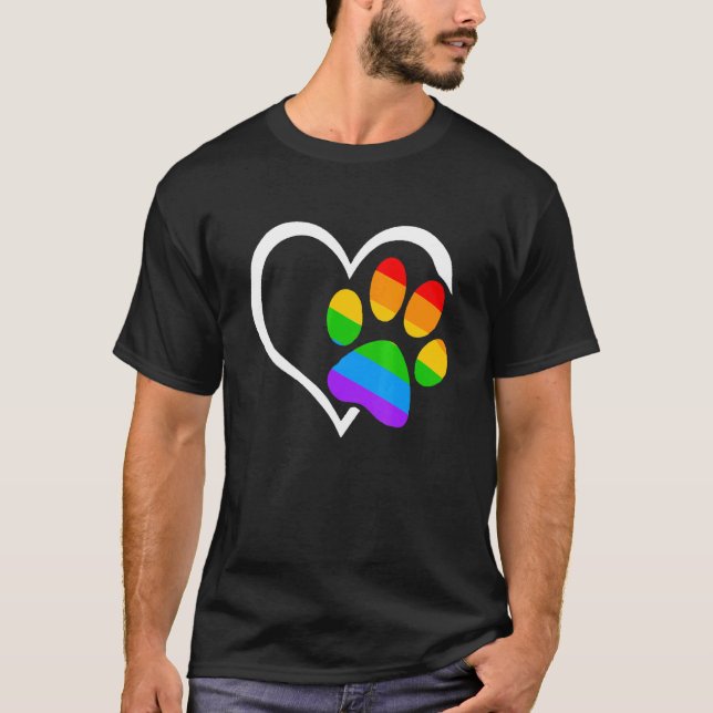 T-shirt Chien Paw Heart Lgbt Rainbow Flag Ally Gay pride M (Devant)