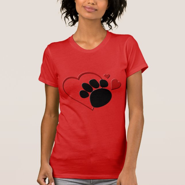 T-shirt Chien Paw Hearts J'Aime Mon Chien Red Fine Jersey (Devant)