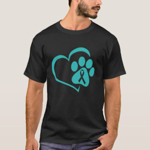 T-shirt Chien Paw Ruban Turquoise Cervical Cancer Sensibil