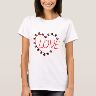 T-shirt Chien Paws Red Heart Love
